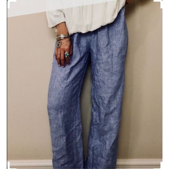 Sigrid Olsen Pants & Jumpsuits Sigrid Olsen Linen Sky Blue High